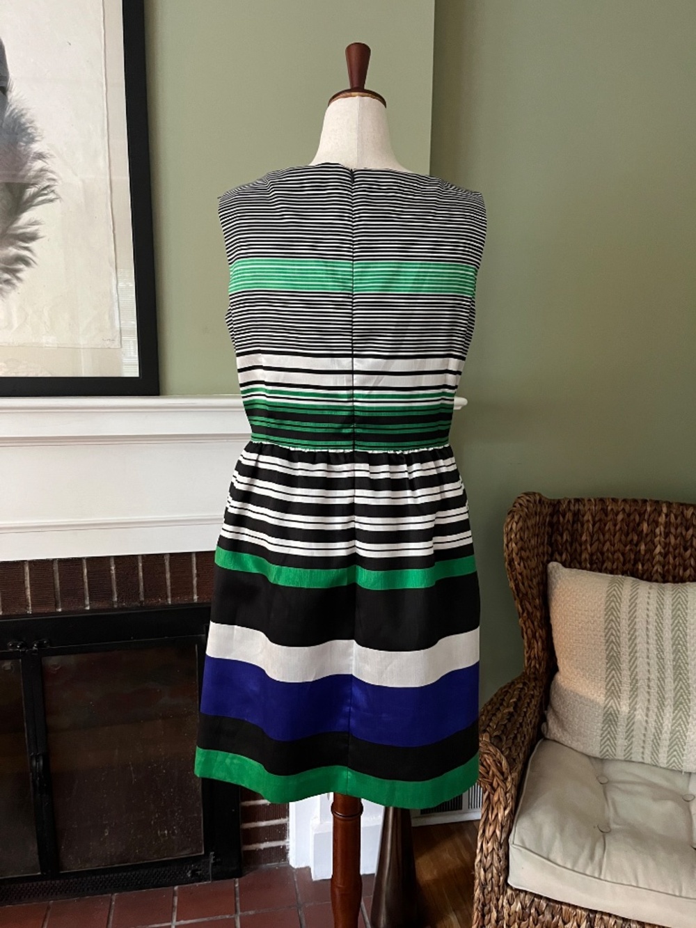 Eloquii Striped Fit & Flare Dress | Emerald, Cobalt & Black | Pockets | - Picture 5 of 6